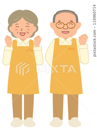 Senior staff member smiling and posing in a fist (full body) Senior staff member smiling and posing in a fist (full body) 118960714