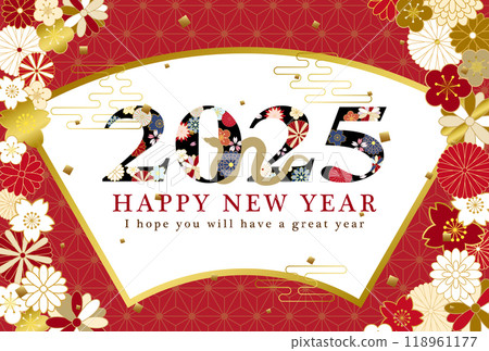 2025 Year of the Snake New Year's card template with Japanese-style floral pattern 2025 Year of the Snake New Year's card template with Japanese-style floral pattern 118961177