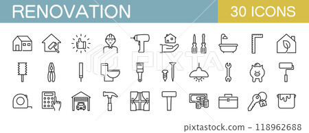 Renovation and remodeling icon set 118962688