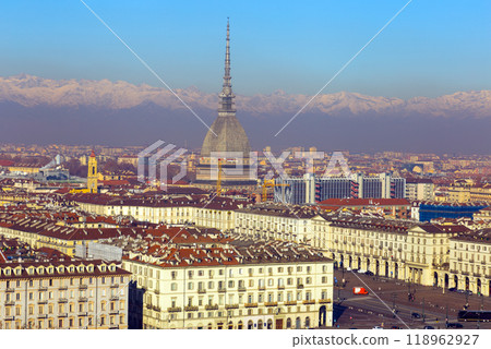 Panoramic view of Turin city with apartment buildings 118962927