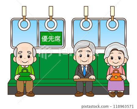 通勤列車優先座上坐著老人的插畫素材 通勤列車優先座上坐著老人的插畫素材 118963571