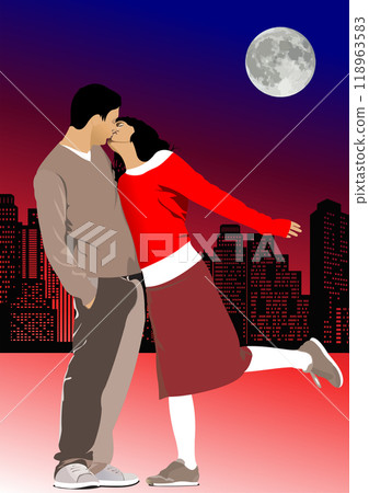 Cover for Valentines Day with kissing couple. Vector 3d hand drawn illustration Cover for Valentines Day with kissing couple. Vector 3d hand drawn illustration 118963583
