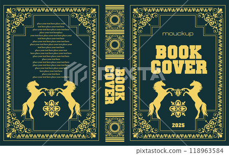 Ornate leather book cover and Old retro ornament frames. Royal Golden style design. Historical novel. Oriental style Vector illustration. Hand drawn illustration Ornate leather book cover and Old retro ornament frames. Royal Golden style design. Historical novel. Oriental style Vector illustration. Hand drawn illustration 118963584
