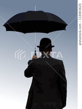 A man walking with an umbrella in the rain. 3d vector illustration 118963628