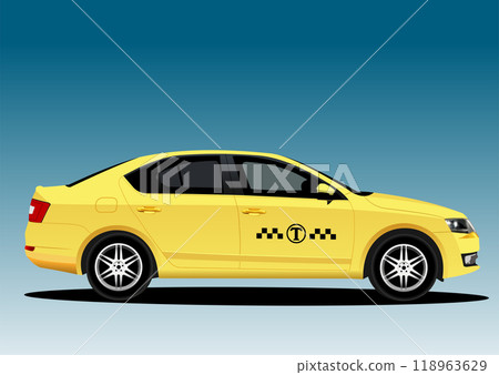 Yellow Taxi car. 3d color vector illustration 118963629