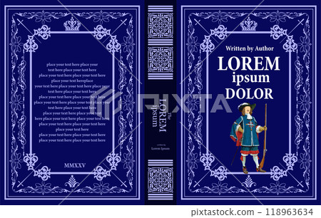 Ornate leather book cover and Old retro ornament frames. Royal Golden style design. Historical novel. Oriental style Vector illustration. Hand drawn illustration 118963634