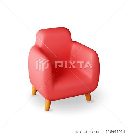 3d red armchair with wooden legs isolated 118963914