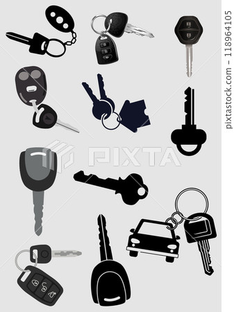 Set of Car key with remote control isolated over white background 118964105
