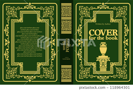 Green and gold book cover design with vintage ornaments 118964301