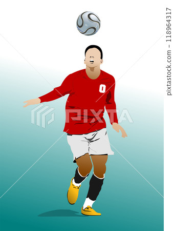 Soccer player running with the ball in the air Soccer player running with the ball in the air 118964317
