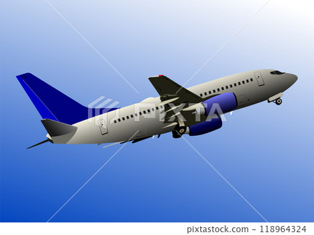 Modern passenger airplane taking off into the blue sky Modern passenger airplane taking off into the blue sky 118964324