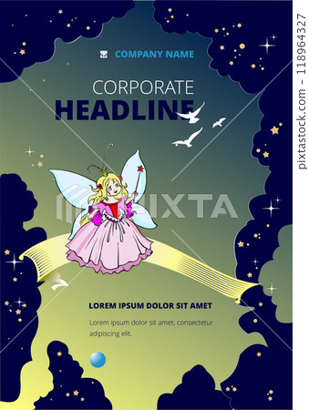 Cute fairy flying in a magical night sky holding a magic wand 118964327
