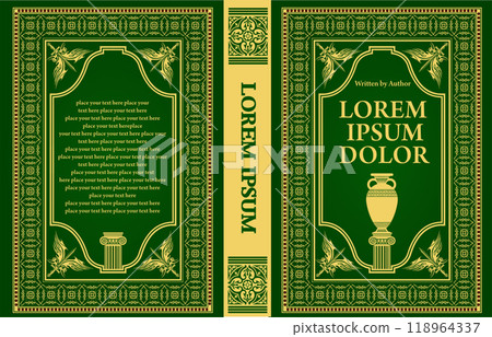 Ornate book cover design featuring antique greek motifs 118964337