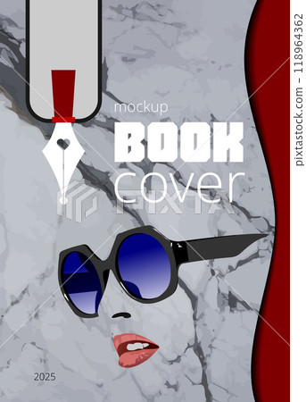 Book cover mockup featuring sunglasses and a fountain pen nib 118964362