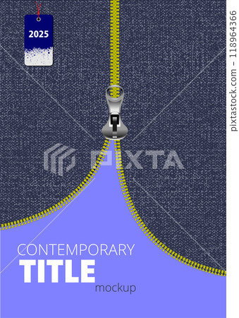 Zipper opening denim surface revealing solid color background Zipper opening denim surface revealing solid color background 118964366