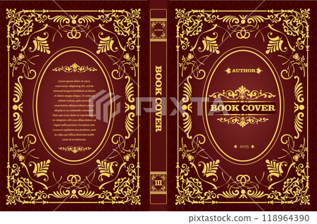 Elegant book cover design featuring ornate floral frame 118964390