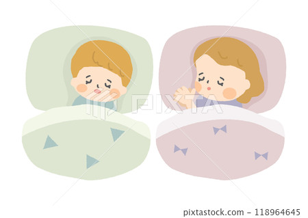 Small children sleeping on futons 118964645