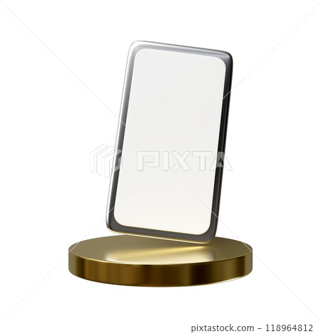 3d mobile smartphone with gold cylinder podium isolated. showcase pedestal, minimal modern scene, 3d render illustration 3d mobile smartphone with gold cylinder podium isolated. showcase pedestal, minimal modern scene, 3d render illustration 118964812
