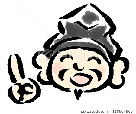 惠比壽天指向姿勢（僅臉部）刷觸手繪插圖 118964966