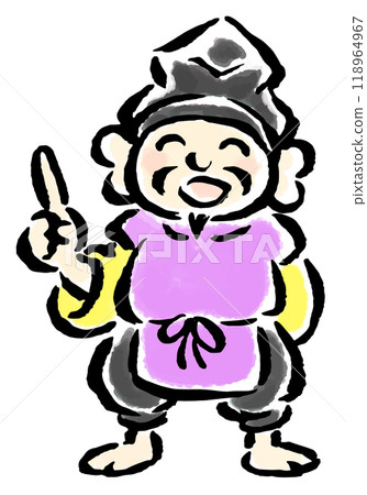 惠比壽天指向姿勢（全身）刷觸手繪插圖 118964967