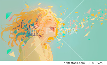 一個女人抬頭微笑的側邊影像 118965259