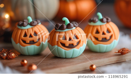 Halloween concept cute pumpkin cake Halloween concept cute pumpkin cake 118965291