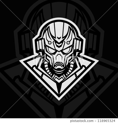 Robot head, mascot esport illustration logo design, black white 118965324