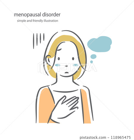 Anxiety, menopause, middle-aged woman, simple and stylish line drawing illustration 118965475