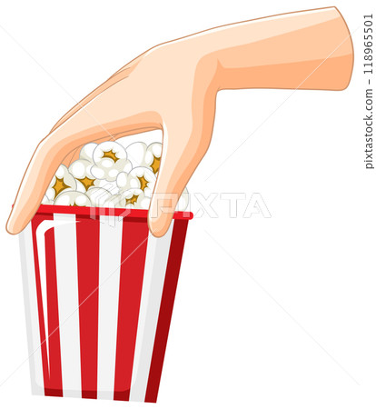 Hand Reaching for Popcorn in Box 118965501