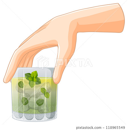 Hand Holding Mint Cocktail Glass Hand Holding Mint Cocktail Glass 118965549