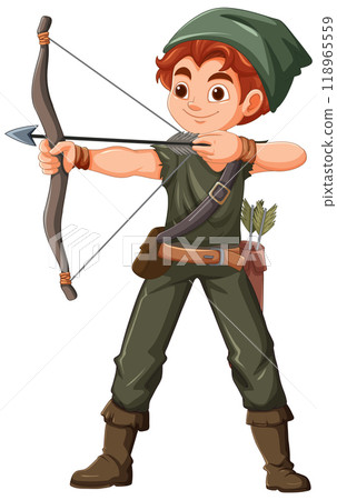 Archer in Green Outfit Aiming Bow 118965559