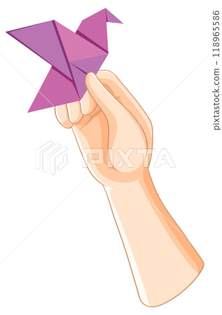 Hand Holding Origami Bird Illustration Hand Holding Origami Bird Illustration 118965586