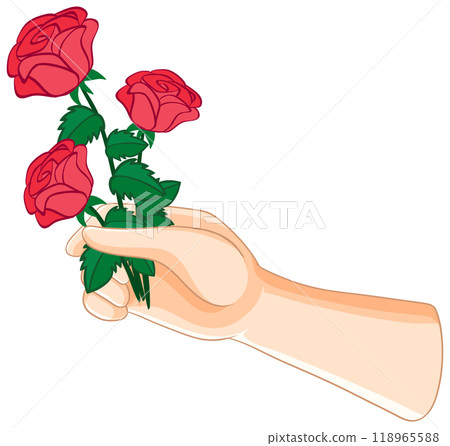 Hand Holding Red Roses Illustration Hand Holding Red Roses Illustration 118965588