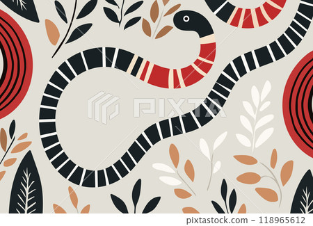 Black snake and plant hand-drawn style illustration 118965612