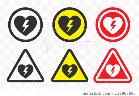 AED emergency defibrillator icon sign symbol. First aid Automated external defibrillator. Vector illustration. Isolated on white background. AED emergency defibrillator icon sign symbol. First aid Automated external defibrillator. Vector illustration. Isolated on white background. 118965695