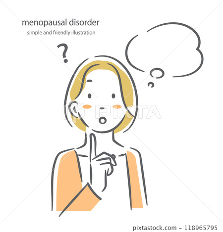Questions Menopause Middle-aged woman Simple and stylish line drawing illustration Questions Menopause Middle-aged woman Simple and stylish line drawing illustration 118965795