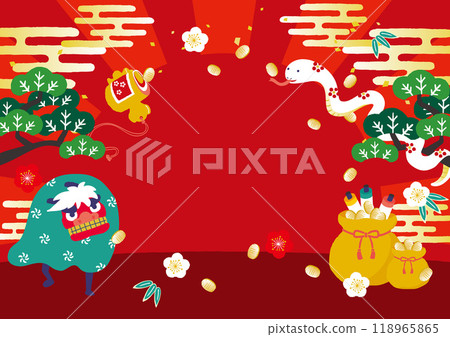 蛇年新年形象插畫蛇爬上松樹 118965865