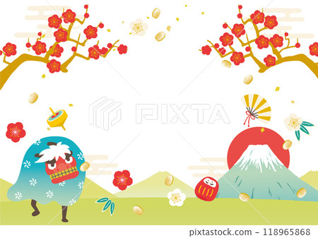 新年背景圖富士山和舞獅 新年背景圖富士山和舞獅 118965868