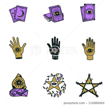 Bundle of Fortune and Magical Illustration, Halloween Vibe and Witches Elements, Colored Handdrawn Style Bundle of Fortune and Magical Illustration, Halloween Vibe and Witches Elements, Colored Handdrawn Style 118966064