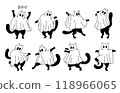 Bundle of Halloween Ghost Cat Illustration, Black Cat on Spooky Costume, Outline Handdrawn Style 118966065