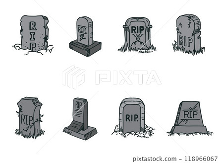 Bundle of RIP Grave Illustration, Halloween Element Design, Handdrawn Style Bundle of RIP Grave Illustration, Halloween Element Design, Handdrawn Style 118966067