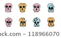 Bundle of Halloween Skull Illustration, Ghost Head for Horror and Cute Decor, Colored Pastel Handdrawn Style 118966070