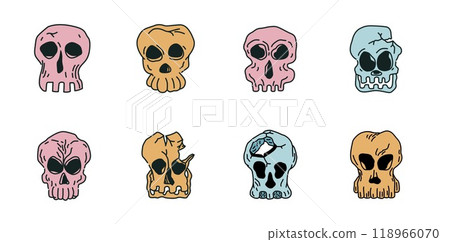 Bundle of Halloween Skull Illustration, Ghost Head for Horror and Cute Decor, Colored Pastel Handdrawn Style 118966070