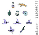 Bundle of Witches Night Illustration, Halloween Witchcraft, Magic Things Set, Colored Handdrawn Style 118966072