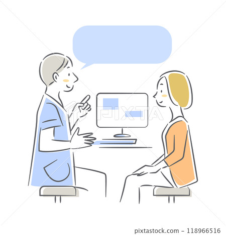 Gynecology visit, menopausal disorder, middle-aged woman, simple and stylish line drawing illustration 118966516