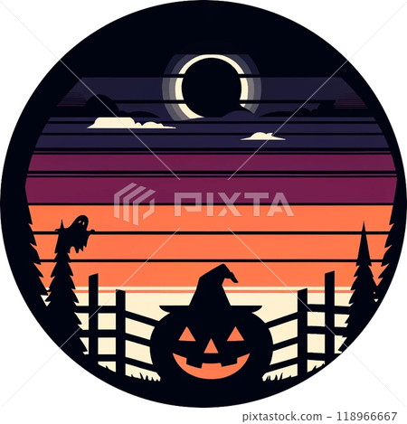 A simple illustration of a black cat, moon and stars on a full moon night 118966667