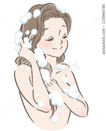 Upper body of a woman washing her hair Upper body of a woman washing her hair 118966786
