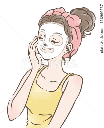 The upper body of a woman wearing a face mask The upper body of a woman wearing a face mask 118966787