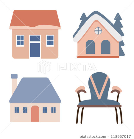 Cute House Home Building Chair in Snow Winter Season 118967017