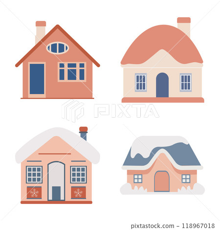 Cute House Home Building Exterior in Snow Winter Season Cute House Home Building Exterior in Snow Winter Season 118967018